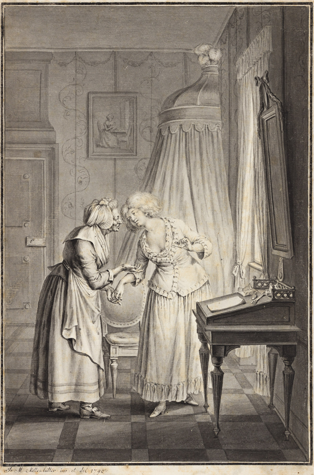 JOHANN MICHAEL METTENLEITER (Großkuchen 1765-1853 Passau) A Young Woman Paying an Old Woman to Take a Letter.